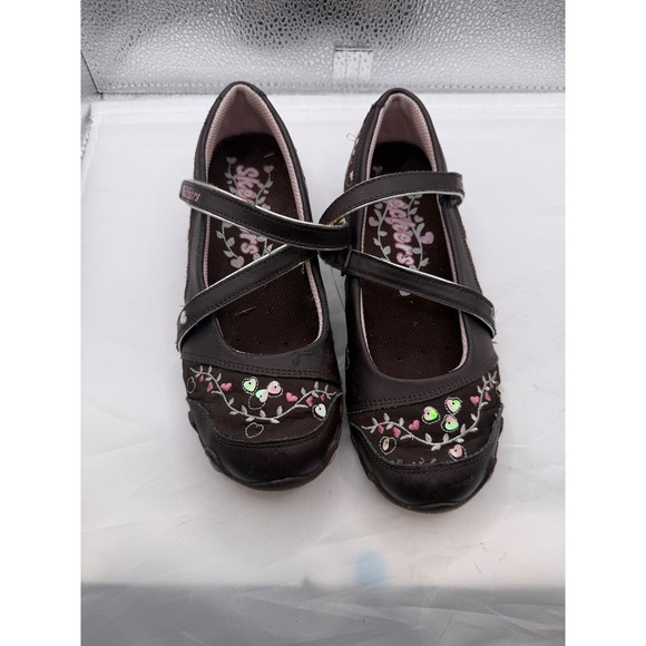 Skechers Kids Brown Mary Jane Casual Shoes Embroidered Floral Detail 13.5 - Picture 1 of 2